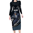 Custom Carlton Navy Long Sleeve Bodycon Dress Captain With Aboriginal Art