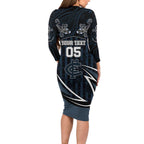 Custom Carlton Navy Long Sleeve Bodycon Dress Captain With Aboriginal Art