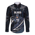 Custom Carlton Navy Long Sleeve Button Shirt Captain With Aboriginal Art