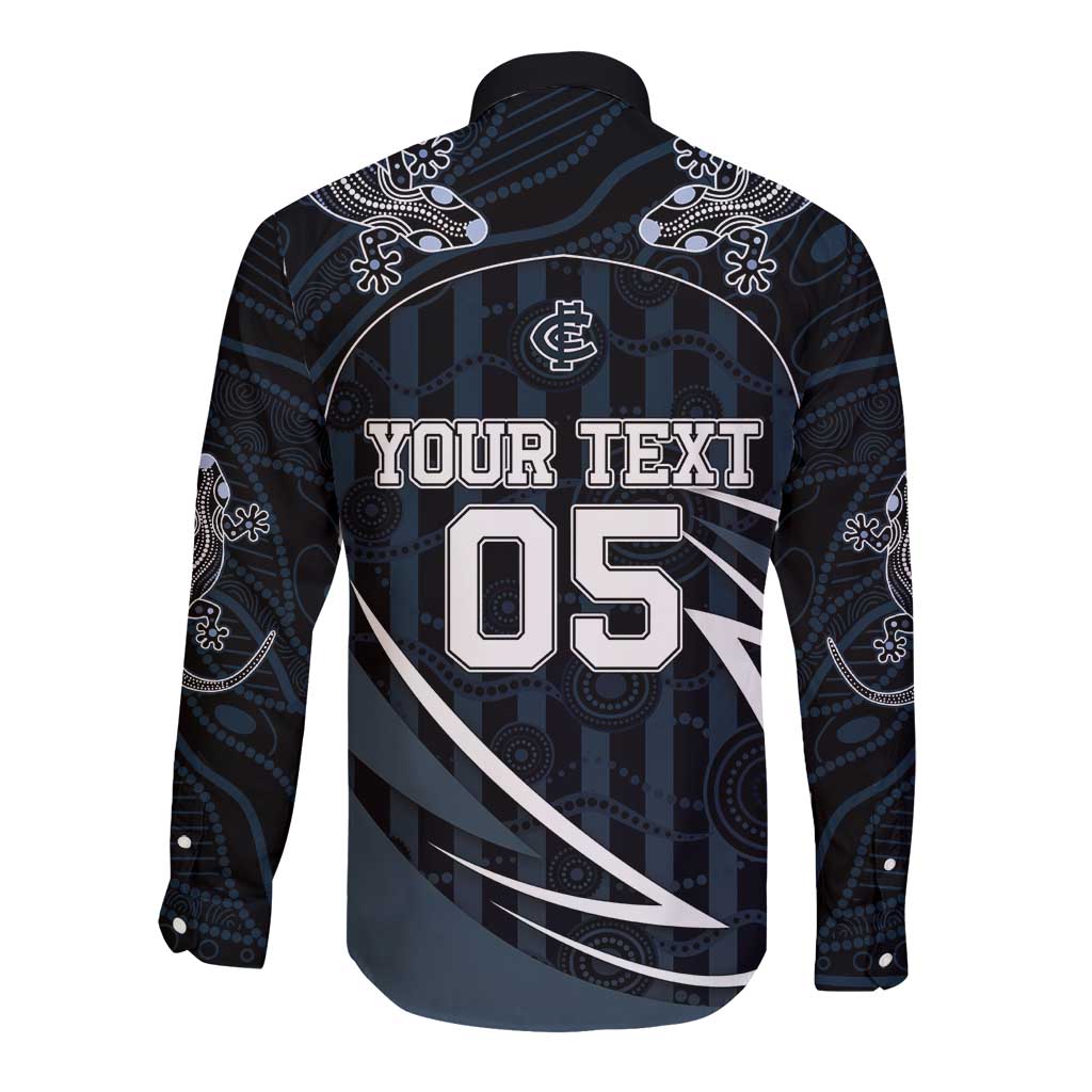 Custom Carlton Navy Long Sleeve Button Shirt Captain With Aboriginal Art