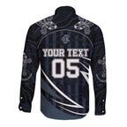Custom Carlton Navy Long Sleeve Button Shirt Captain With Aboriginal Art
