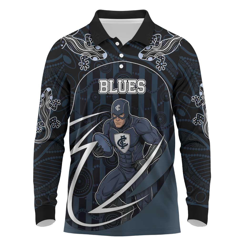 Custom Carlton Navy Long Sleeve Polo Shirt Captain With Aboriginal Art