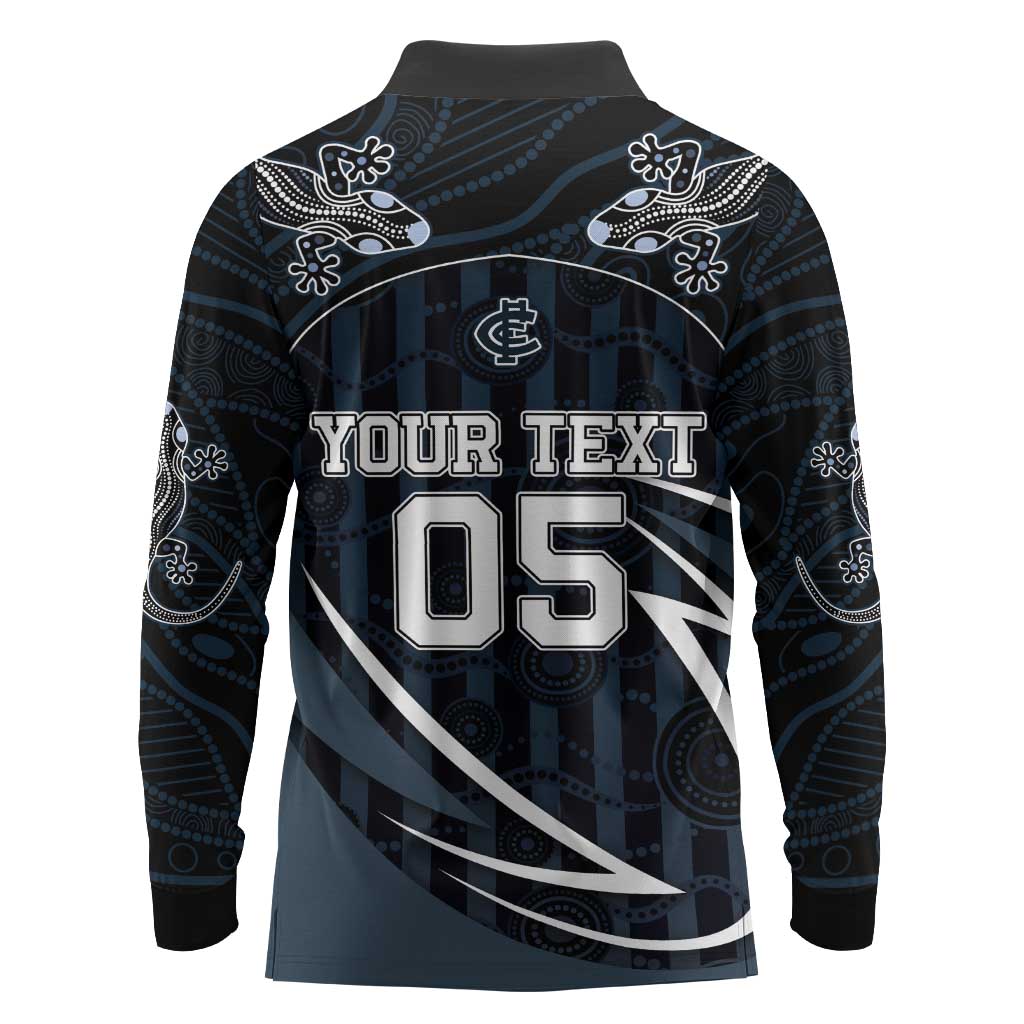 Custom Carlton Navy Long Sleeve Polo Shirt Captain With Aboriginal Art