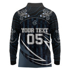 Custom Carlton Navy Long Sleeve Polo Shirt Captain With Aboriginal Art
