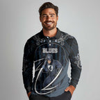 Custom Carlton Navy Long Sleeve Polo Shirt Captain With Aboriginal Art