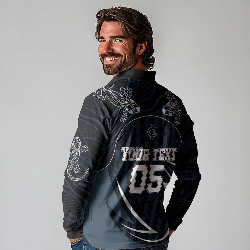 Custom Carlton Navy Long Sleeve Polo Shirt Captain With Aboriginal Art