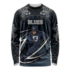 Custom Carlton Navy Long Sleeve Shirt Captain With Aboriginal Art