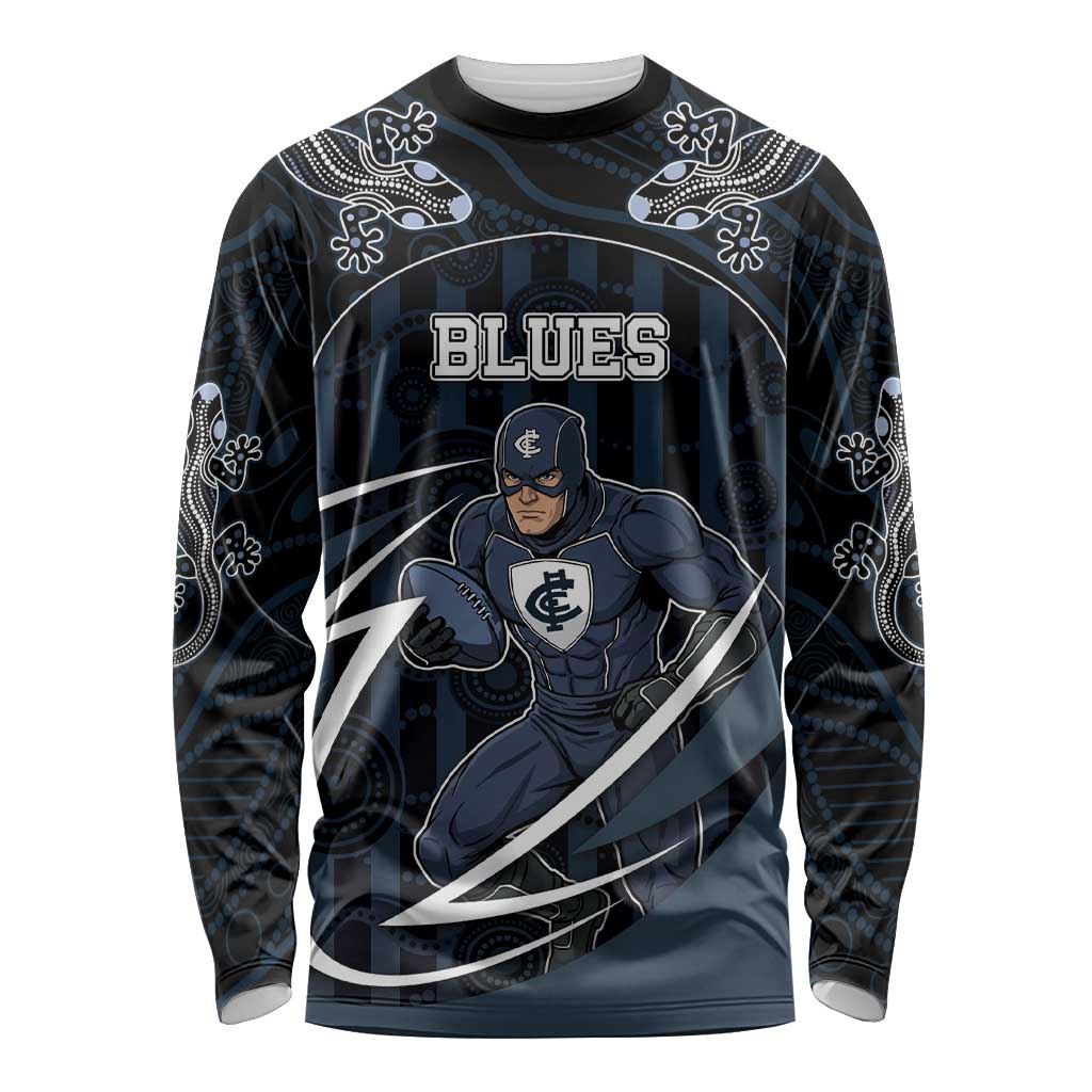 Custom Carlton Navy Long Sleeve Shirt Captain With Aboriginal Art