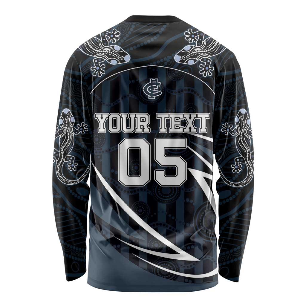 Custom Carlton Navy Long Sleeve Shirt Captain With Aboriginal Art