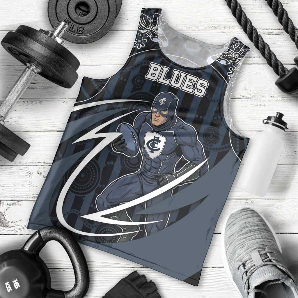 Custom Carlton Navy Men Tank Top Captain With Aboriginal Art