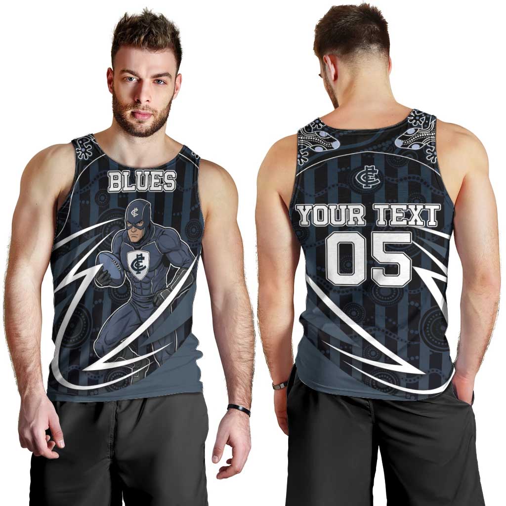 Custom Carlton Navy Men Tank Top Captain With Aboriginal Art