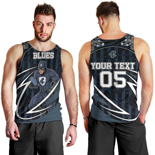 Custom Carlton Navy Men Tank Top Captain With Aboriginal Art