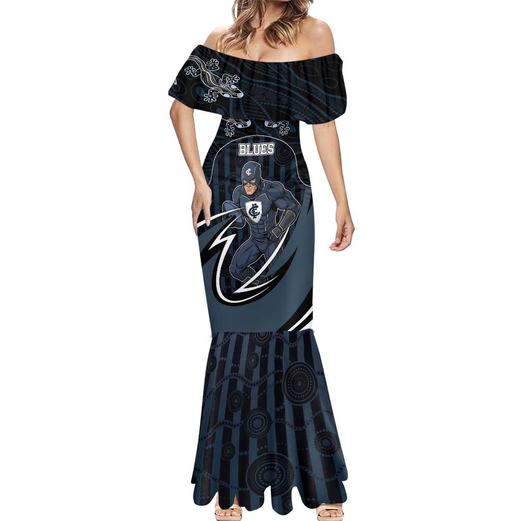 Custom Carlton Navy Mermaid Dress Captain With Aboriginal Art
