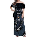 Custom Carlton Navy Off Shoulder Maxi Dress Captain With Aboriginal Art