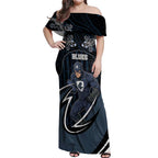 Custom Carlton Navy Off Shoulder Maxi Dress Captain With Aboriginal Art