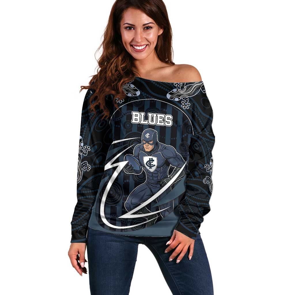 Custom Carlton Navy Off Shoulder Sweater Captain With Aboriginal Art