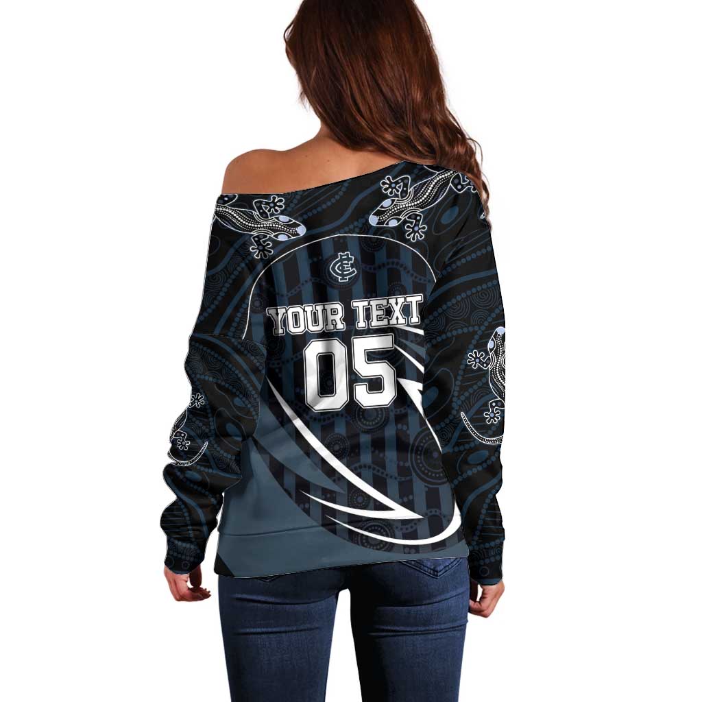 Custom Carlton Navy Off Shoulder Sweater Captain With Aboriginal Art