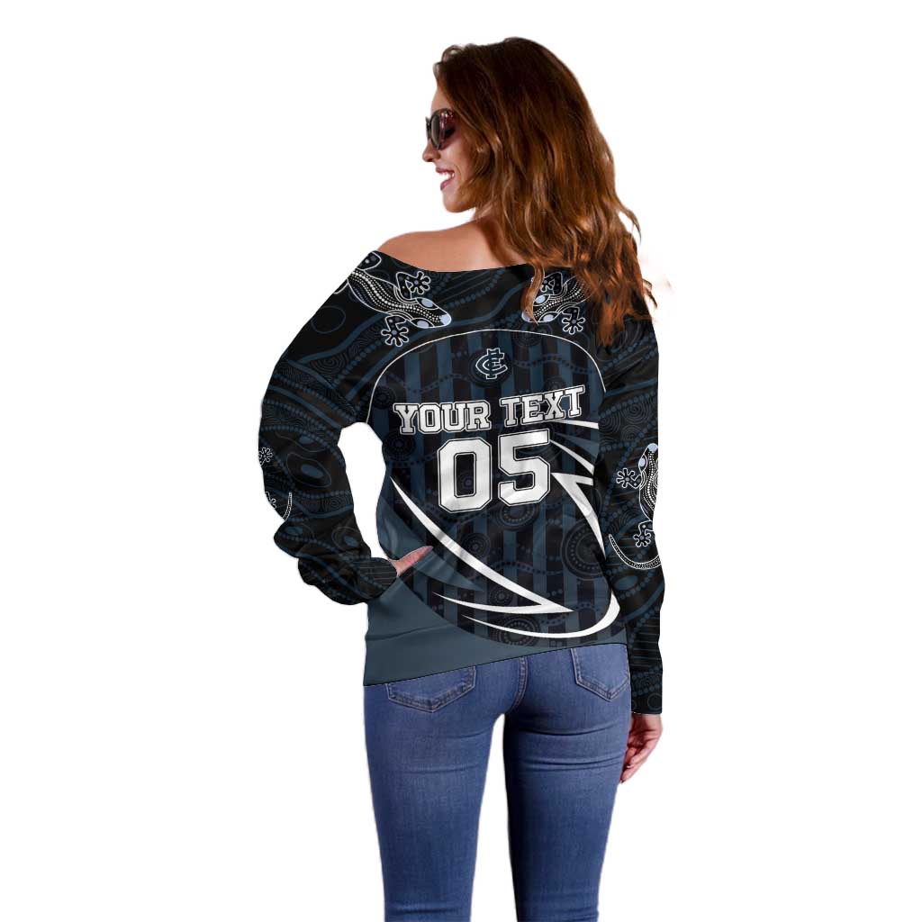 Custom Carlton Navy Off Shoulder Sweater Captain With Aboriginal Art