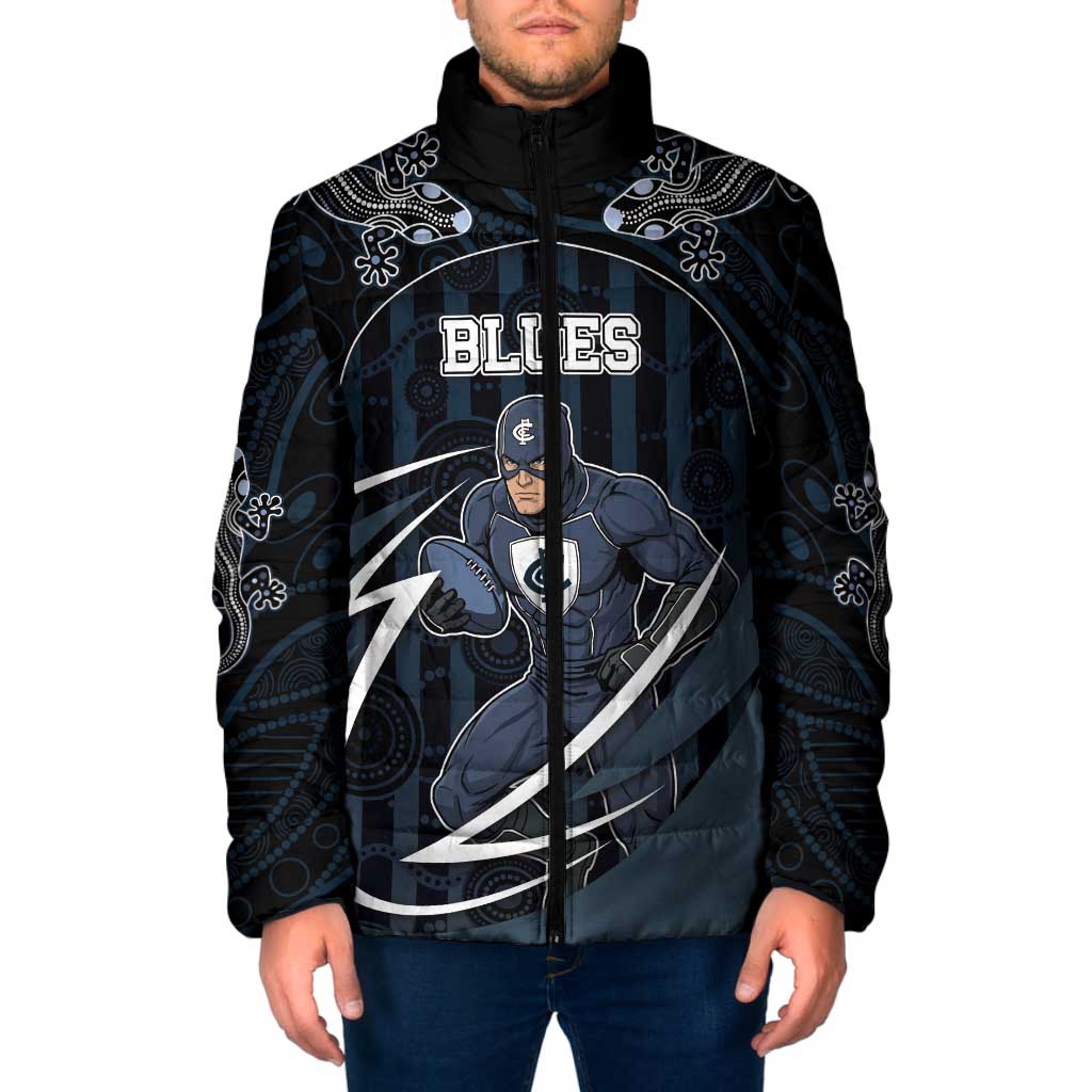 Custom Carlton Navy Padded Jacket Captain With Aboriginal Art