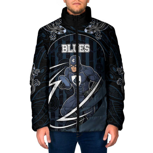 Custom Carlton Navy Padded Jacket Captain With Aboriginal Art
