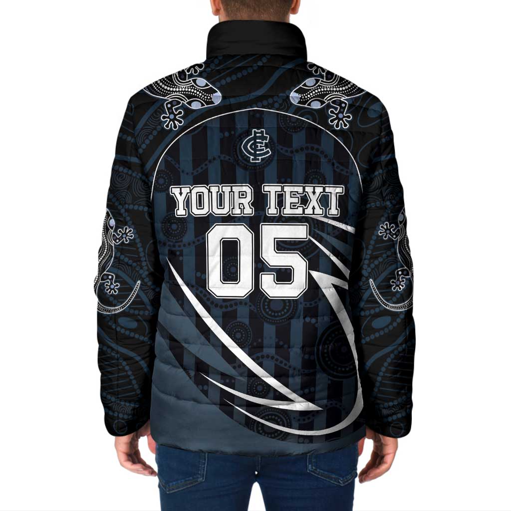 Custom Carlton Navy Padded Jacket Captain With Aboriginal Art