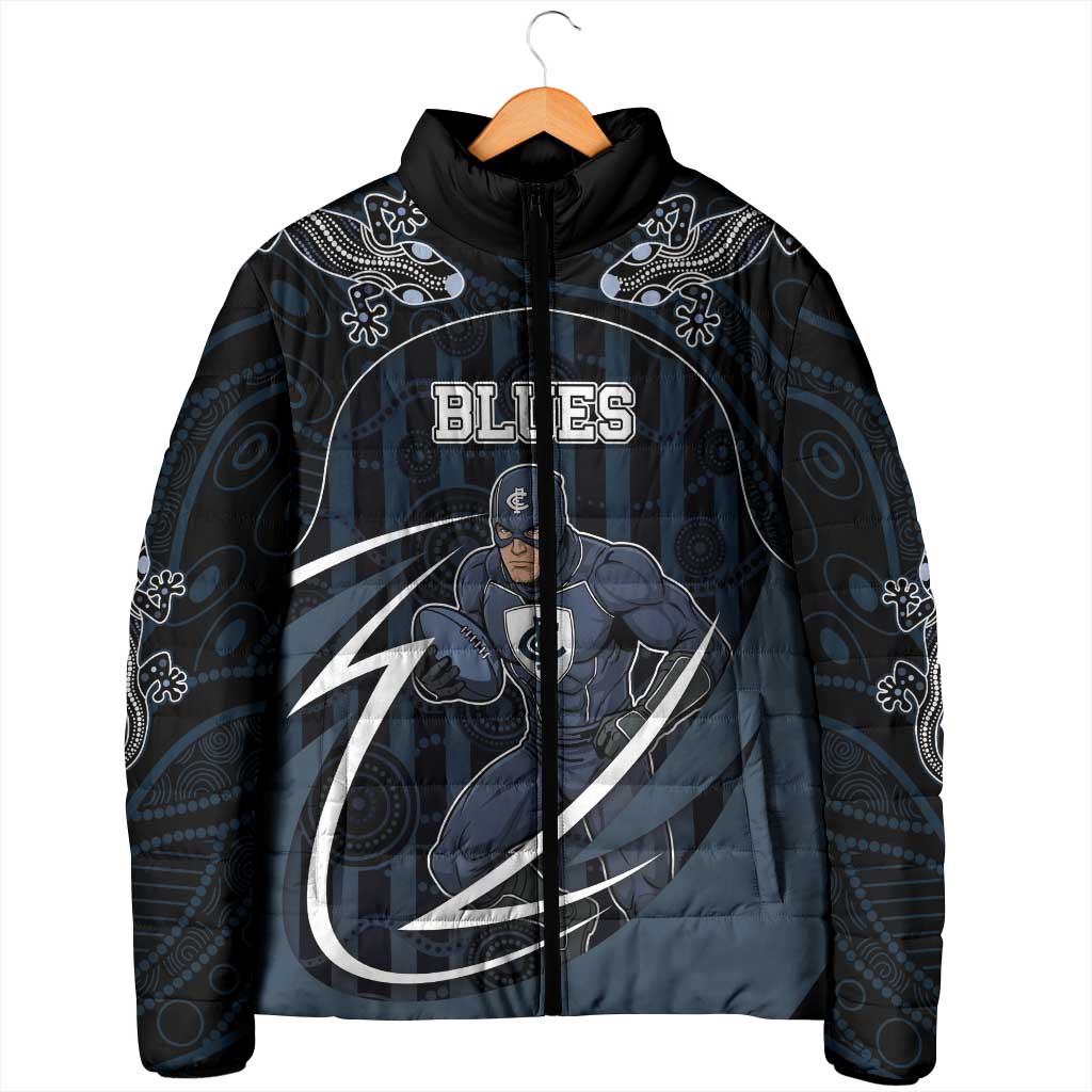 Custom Carlton Navy Padded Jacket Captain With Aboriginal Art