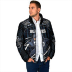 Custom Carlton Navy Padded Jacket Captain With Aboriginal Art