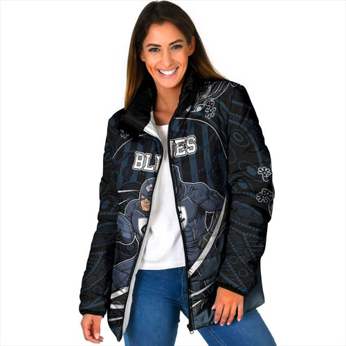 Custom Carlton Navy Padded Jacket Captain With Aboriginal Art