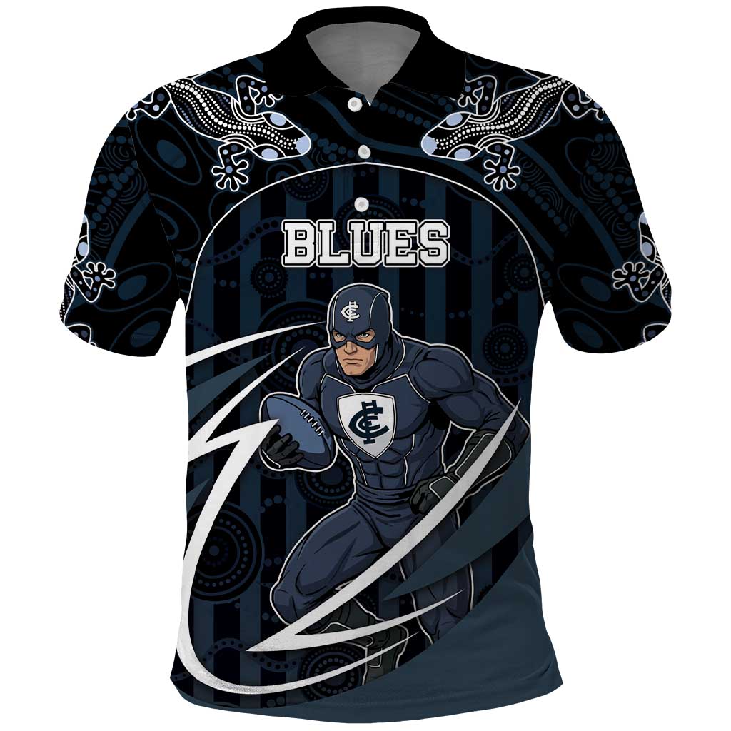 Custom Carlton Navy Polo Shirt Captain With Aboriginal Art