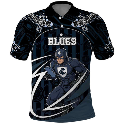 Custom Carlton Navy Polo Shirt Captain With Aboriginal Art