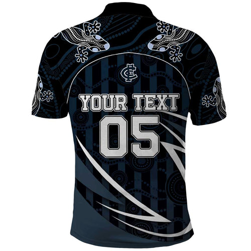Custom Carlton Navy Polo Shirt Captain With Aboriginal Art