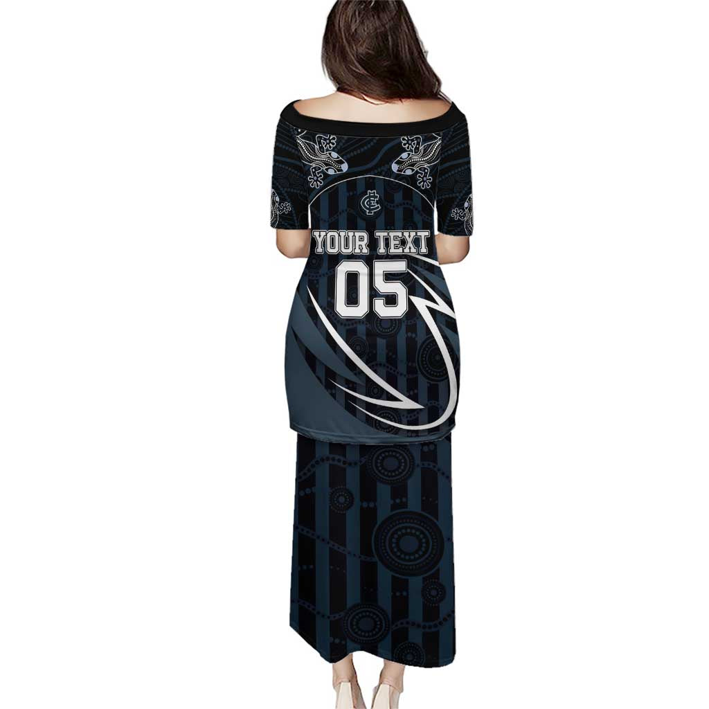 Custom Carlton Navy Puletasi Captain With Aboriginal Art