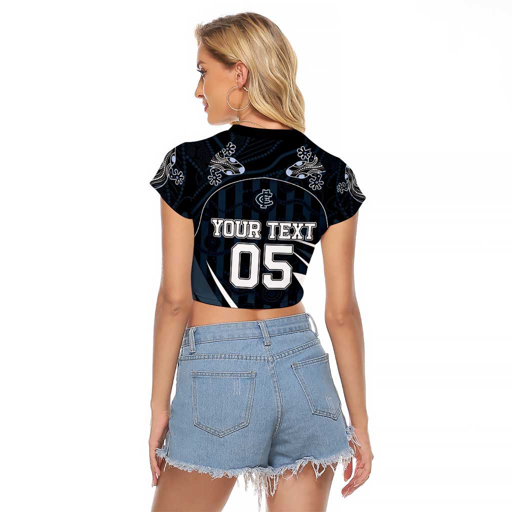 Custom Carlton Navy Raglan Cropped T Shirt Captain With Aboriginal Art