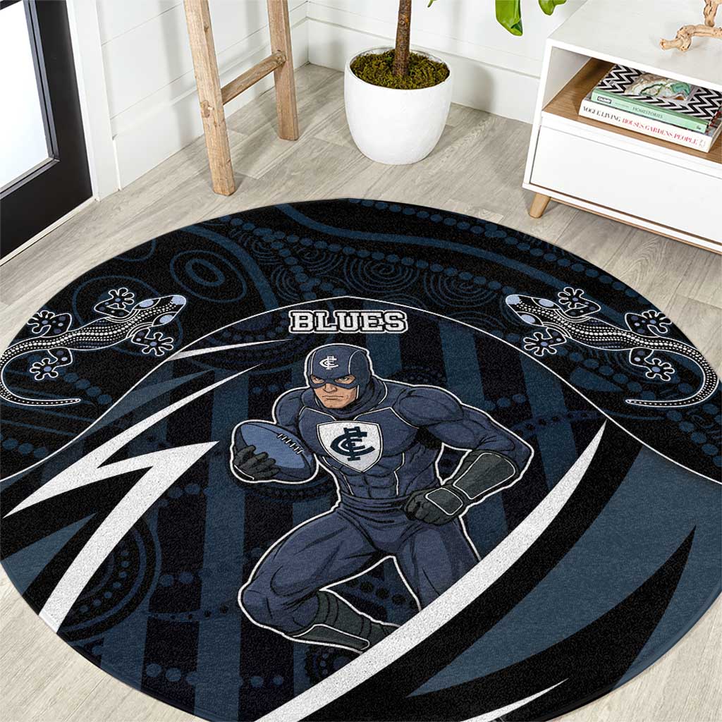 Carlton Navy Round Carpet Captain With Aboriginal Art