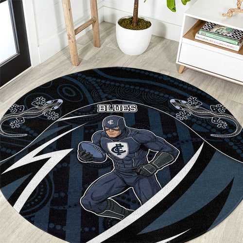 Carlton Navy Round Carpet Captain With Aboriginal Art