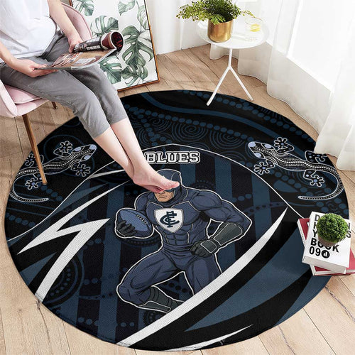 Carlton Navy Round Carpet Captain With Aboriginal Art