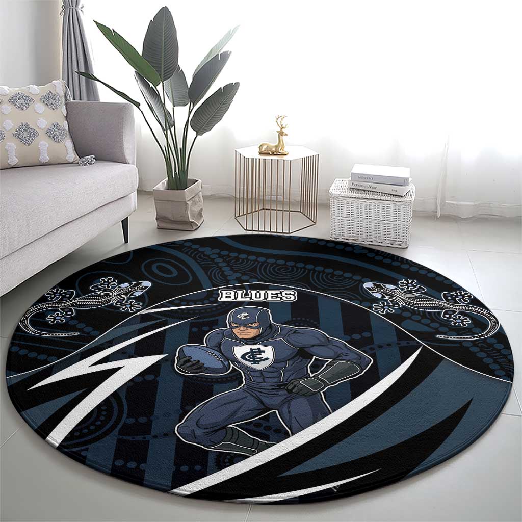 Carlton Navy Round Carpet Captain With Aboriginal Art