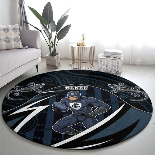 Carlton Navy Round Carpet Captain With Aboriginal Art