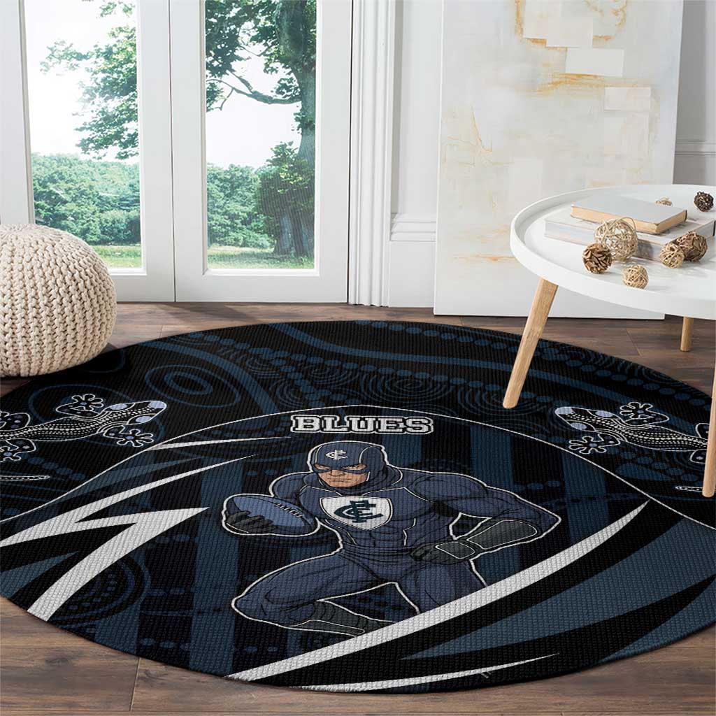 Carlton Navy Round Carpet Captain With Aboriginal Art
