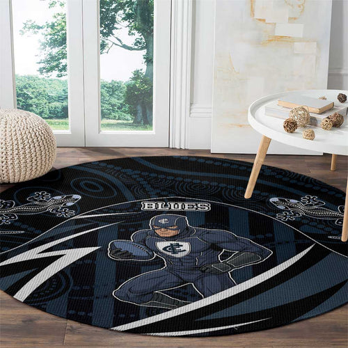 Carlton Navy Round Carpet Captain With Aboriginal Art