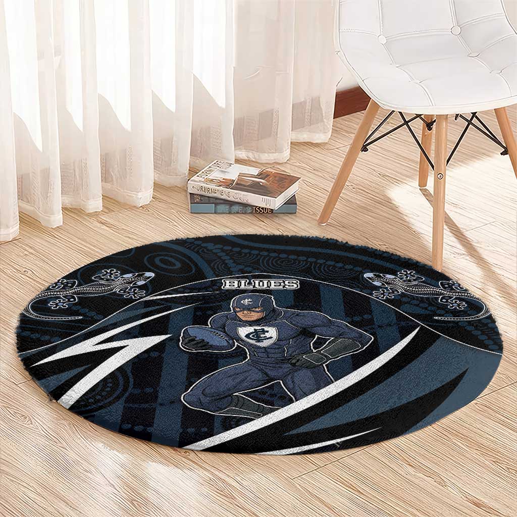 Carlton Navy Round Carpet Captain With Aboriginal Art