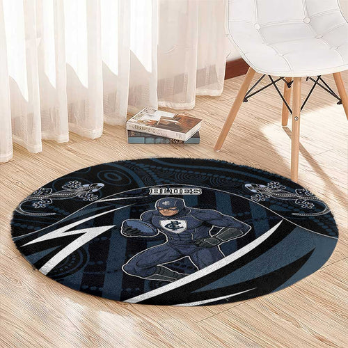 Carlton Navy Round Carpet Captain With Aboriginal Art