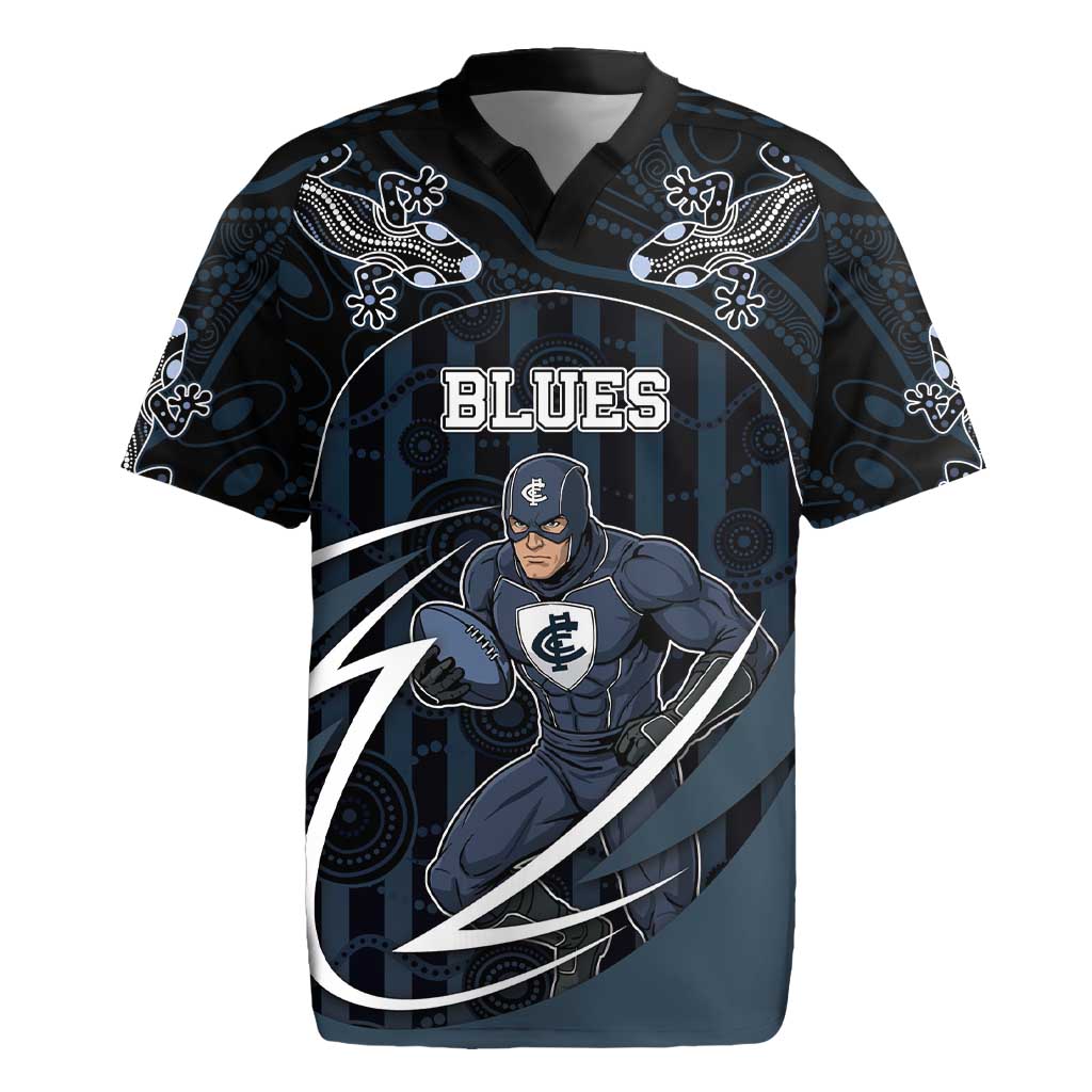 Custom Carlton Navy Rugby Jersey Captain With Aboriginal Art