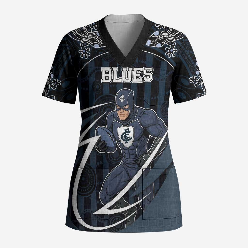 Custom Carlton Navy Scrub Top Captain With Aboriginal Art
