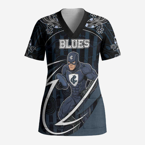 Custom Carlton Navy Scrub Top Captain With Aboriginal Art