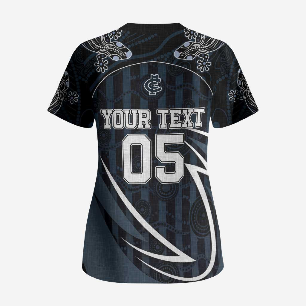 Custom Carlton Navy Scrub Top Captain With Aboriginal Art