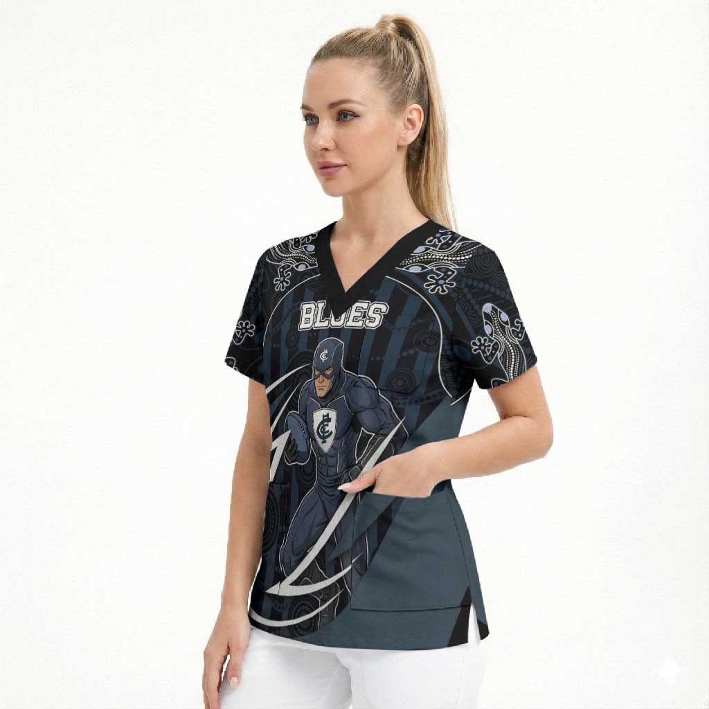 Custom Carlton Navy Scrub Top Captain With Aboriginal Art