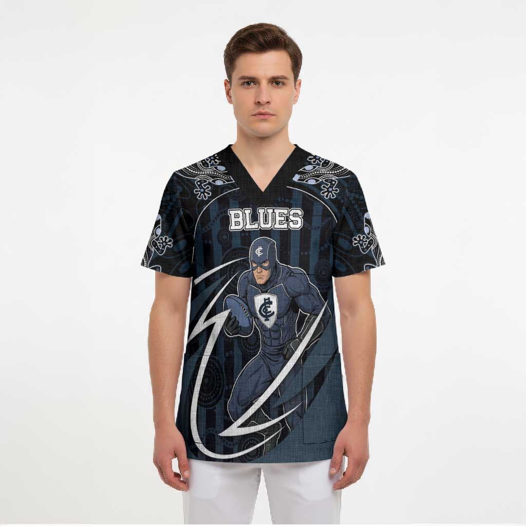 Custom Carlton Navy Scrub Top Captain With Aboriginal Art