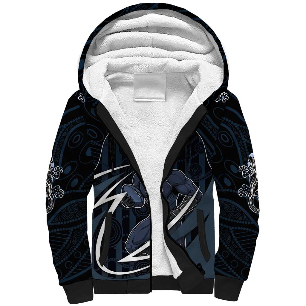 Custom Carlton Navy Sherpa Hoodie Captain With Aboriginal Art