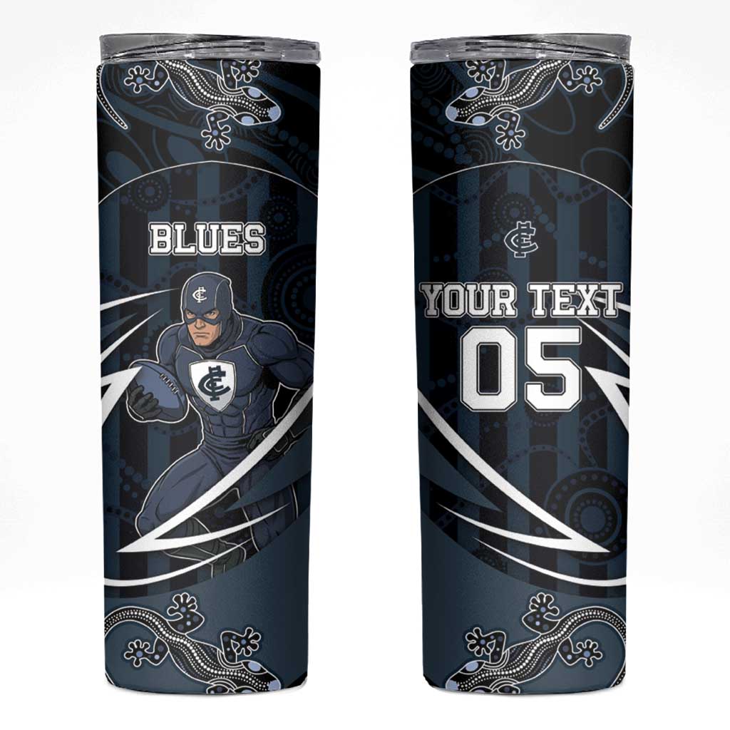 Custom Carlton Navy Skinny Tumbler Captain With Aboriginal Art
